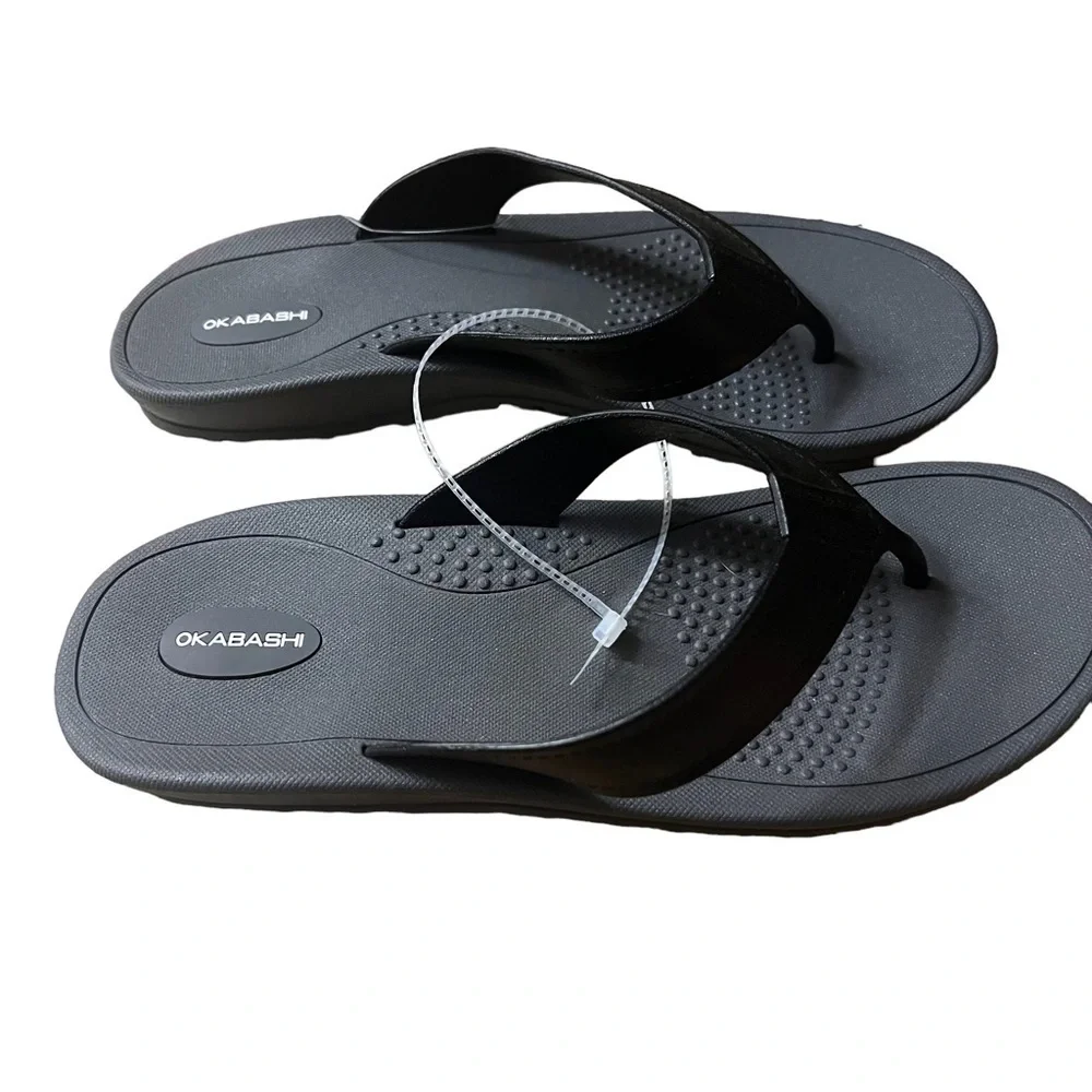 OKBASHI Black Surf Flip Flop Sandals Vegan Men’s Size XL Made in USA -- NWT
